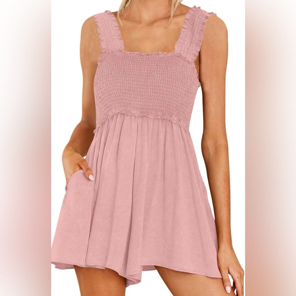 Pink Sleeveless Smocked Dress